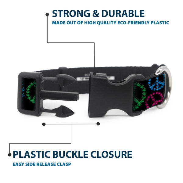 Buckle Down Buckle-Down Plastic Buckle Dog Collar - Multi Marijuana Peace Black/Multi Color