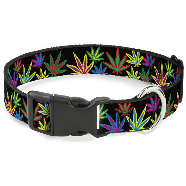 buckle down Buckle-Down Plastic Buckle Dog Collar - Multi Marijuana Leaves Black/Multi Color