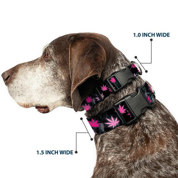 Buckle Down Buckle-Down Plastic Buckle Dog Collar - Pot Leaves/Smoke Black/Pink/White