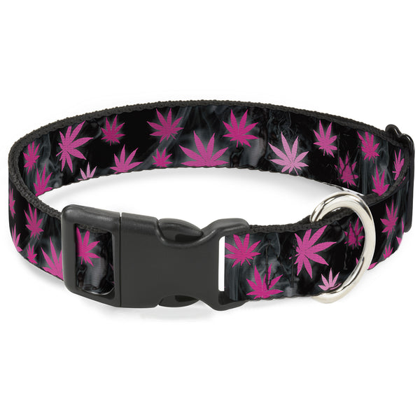 buckle down Buckle-Down Plastic Buckle Dog Collar - Pot Leaves/Smoke Black/Pink/White