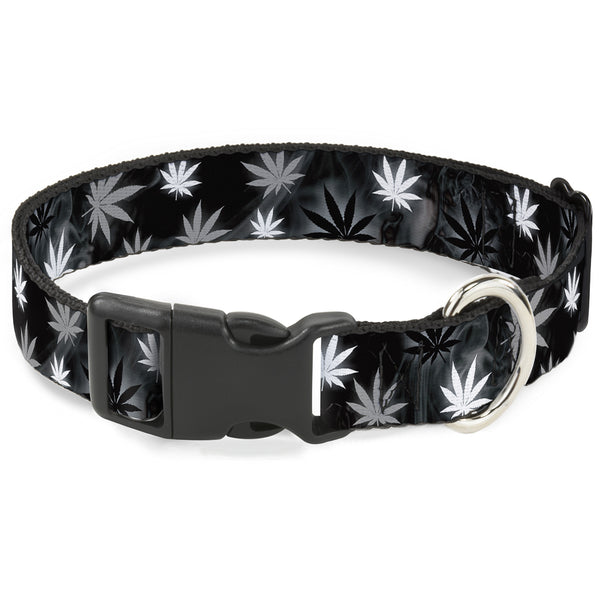 buckle down Buckle-Down Plastic Buckle Dog Collar - Pot Leaves/Smoke Black/Gray/White