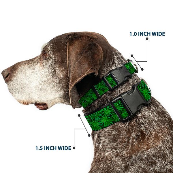 Buckle Down Buckle-Down Plastic Buckle Dog Collar - Vivid Marijuana Leaves Stacked