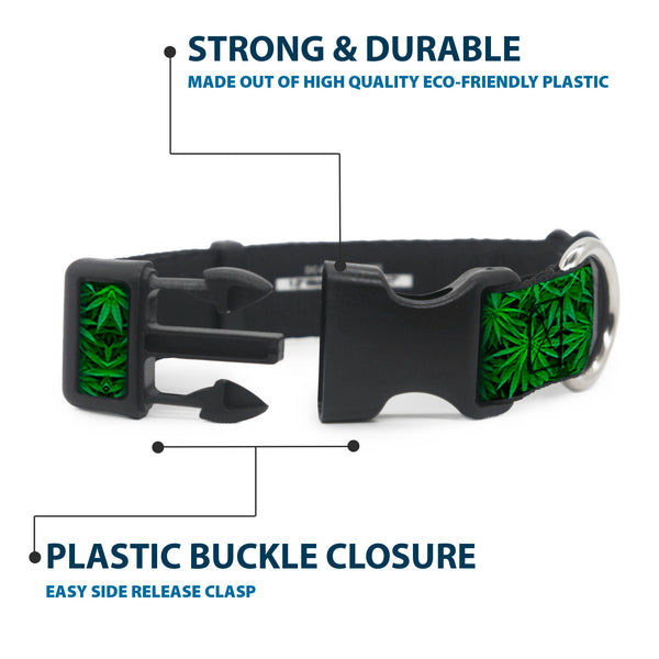 Buckle Down Buckle-Down Plastic Buckle Dog Collar - Vivid Marijuana Leaves Stacked