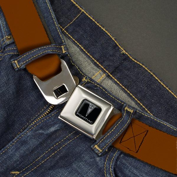 Buckle Down Pontiac Seatbelt Belt - Brown Webbing