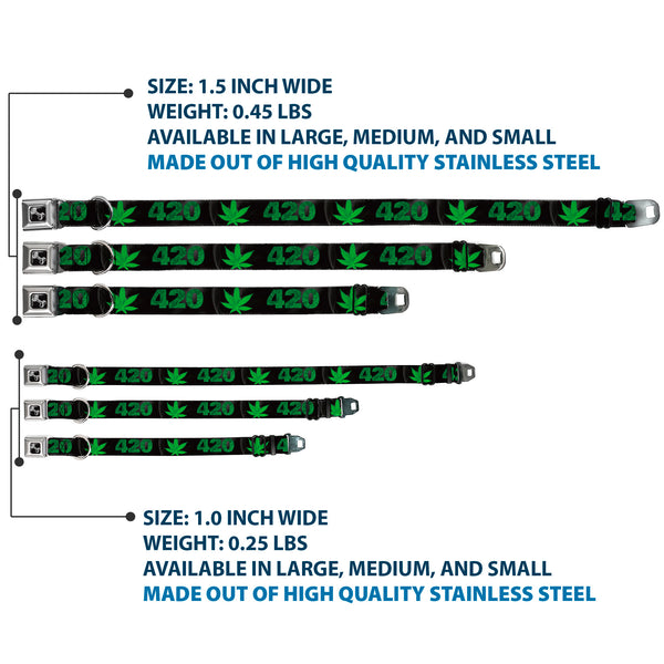 Buckle Down Buckle-Down Seatbelt Buckle Dog Collar - 420/Pot Leaf Black/Smoke/Green