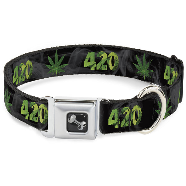 buckle down Buckle-Down Seatbelt Buckle Dog Collar - 420/Pot Leaf Black/Smoke/Green