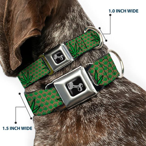 Buckle Down Buckle-Down Seatbelt Buckle Dog Collar - Marijuana Garden Tan/Green