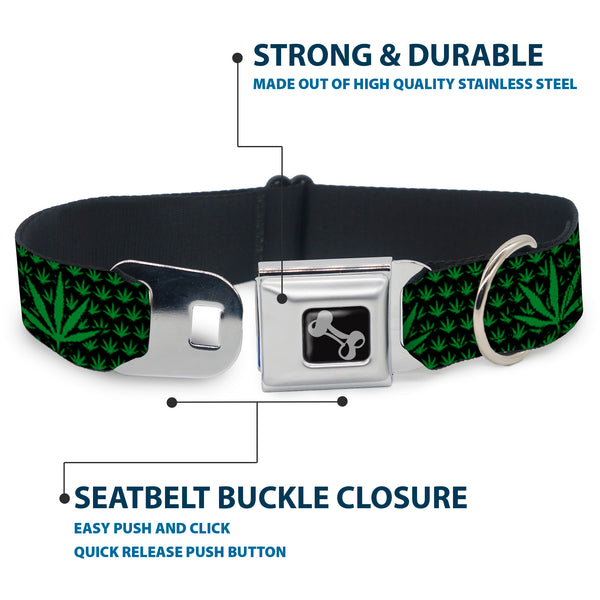 Buckle Down Buckle-Down Seatbelt Buckle Dog Collar - Marijuana Garden Black/Green