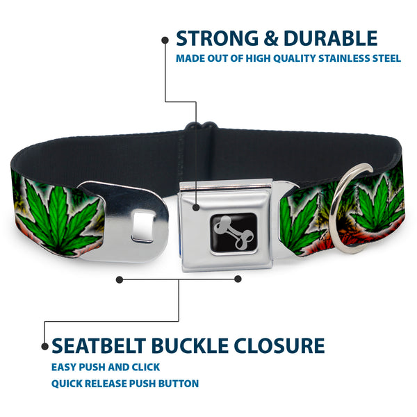 Buckle Down Buckle-Down Seatbelt Buckle Dog Collar - Marijuana Haze Rasta/White