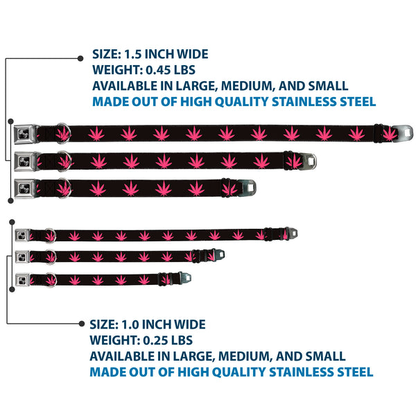 Buckle Down Buckle-Down Seatbelt Buckle Dog Collar - Marijuana Leaf Repeat Black/Pink