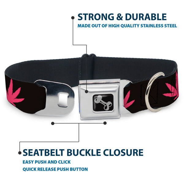 Buckle Down Buckle-Down Seatbelt Buckle Dog Collar - Marijuana Leaf Repeat Black/Pink