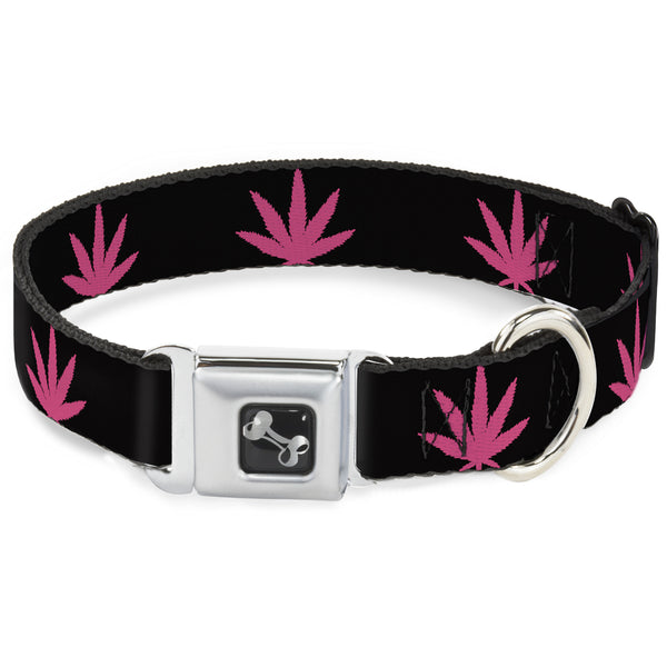 buckle down Buckle-Down Seatbelt Buckle Dog Collar - Marijuana Leaf Repeat Black/Pink