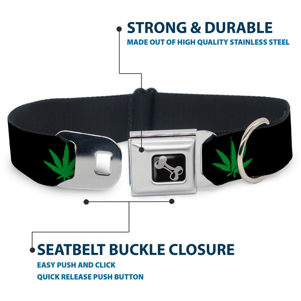 Buckle Down Buckle-Down Seatbelt Buckle Dog Collar - Marijuana Leaf Repeat Black/Green
