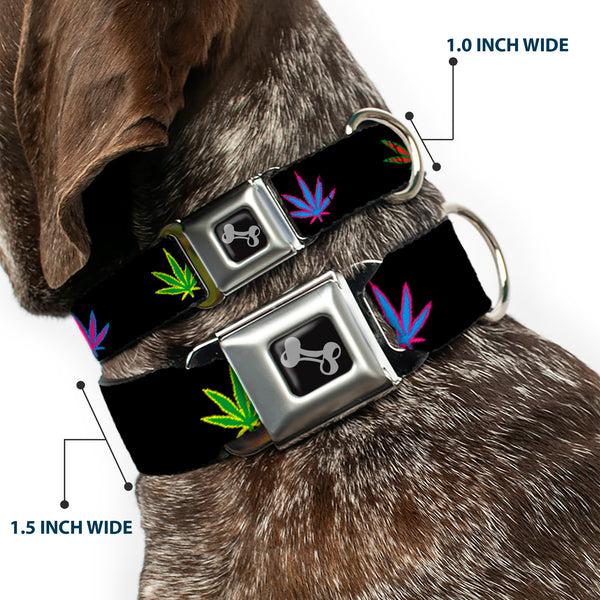 Buckle Down Buckle-Down Seatbelt Buckle Dog Collar - Marijuana Leaf Repeat Black/Multi Color