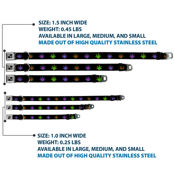 Buckle Down Buckle-Down Seatbelt Buckle Dog Collar - Marijuana Leaf Repeat Black/Multi Color