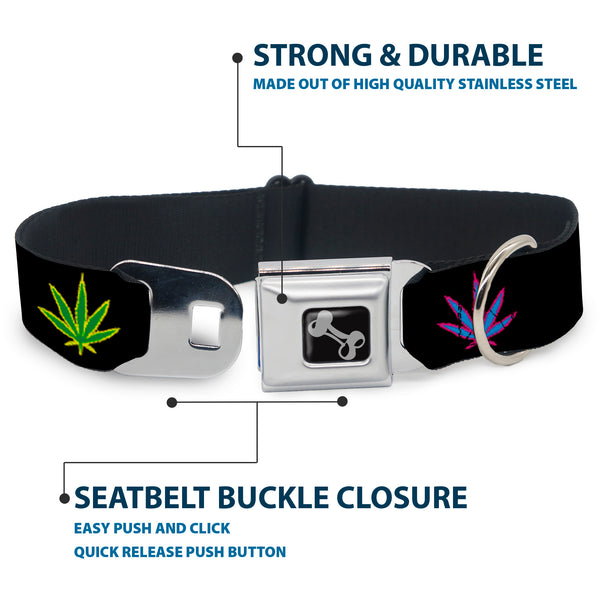 Buckle Down Buckle-Down Seatbelt Buckle Dog Collar - Marijuana Leaf Repeat Black/Multi Color