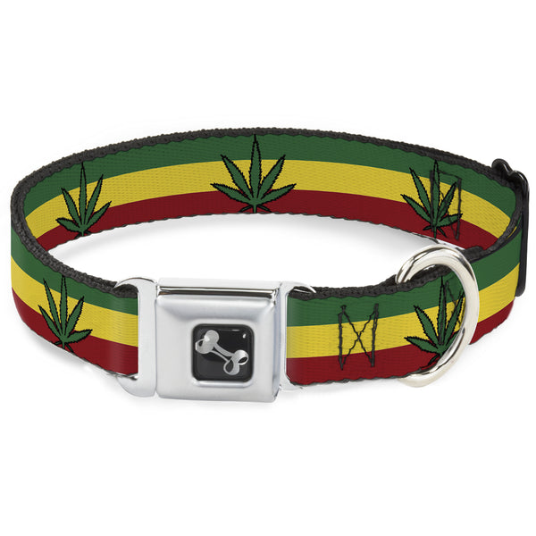 buckle down Buckle-Down Seatbelt Buckle Dog Collar - Marijuana Leaf Repeat Rasta