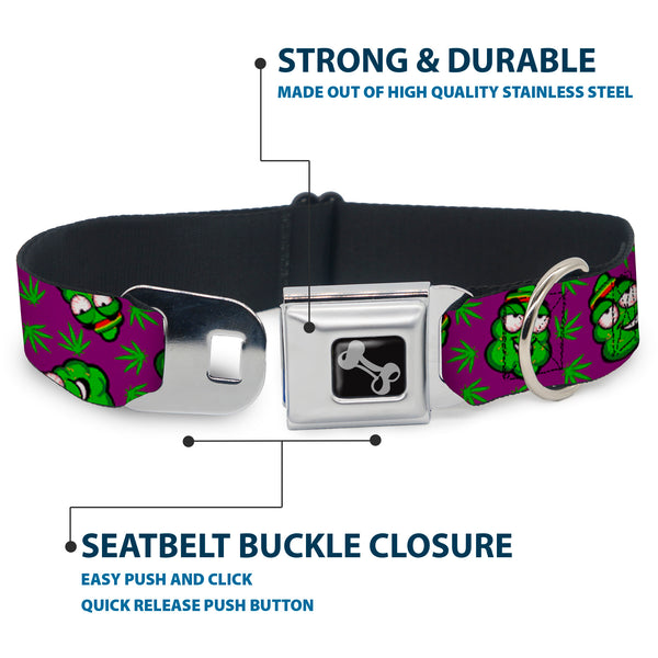 Buckle Down Buckle-Down Seatbelt Buckle Dog Collar - Marijuana Nugs/Leaves Cartoon Purple/Green