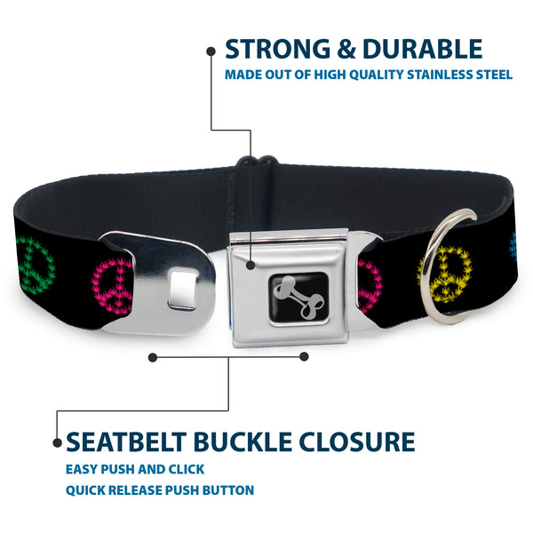 Buckle Down Buckle-Down Seatbelt Buckle Dog Collar - Marijuana Peace Repeat Black/Multi Color