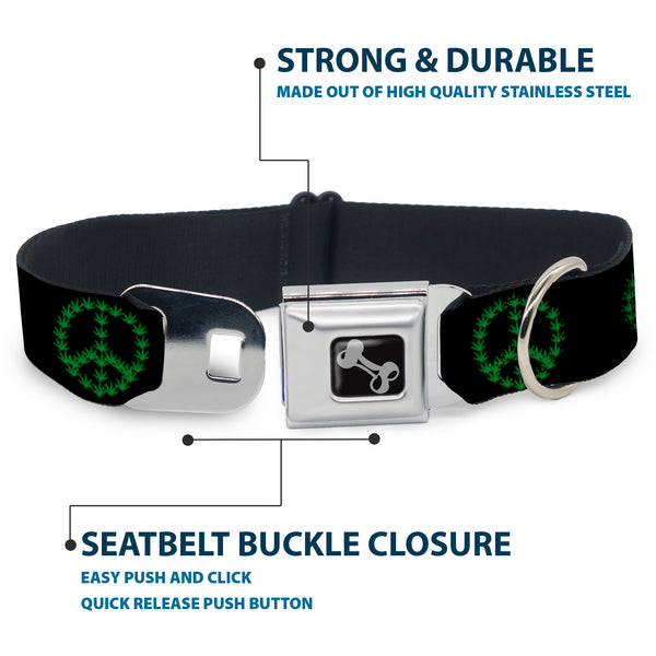 Buckle Down Buckle-Down Seatbelt Buckle Dog Collar - Marijuana Peace Repeat Black/Green