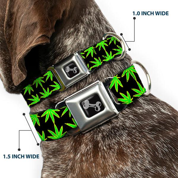 Buckle Down Buckle-Down Seatbelt Buckle Dog Collar - Marijuana Reflection Black/Yellow/Green