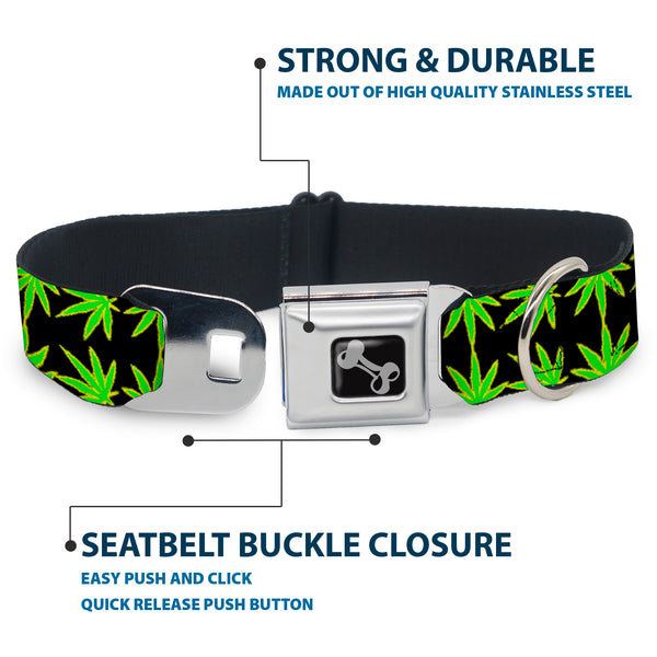 Buckle Down Buckle-Down Seatbelt Buckle Dog Collar - Marijuana Reflection Black/Yellow/Green
