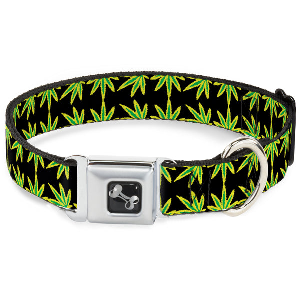 buckle down Buckle-Down Seatbelt Buckle Dog Collar - Marijuana Reflection Black/Yellow/Green