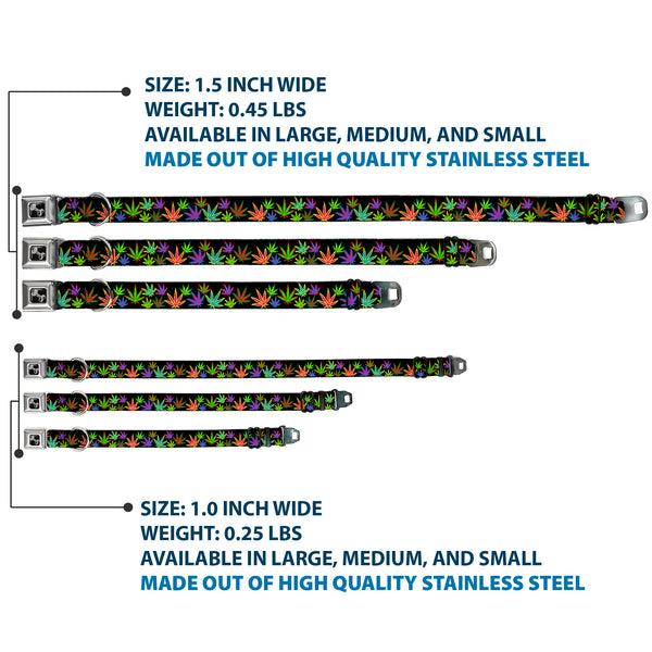 Buckle Down Buckle-Down Seatbelt Buckle Dog Collar - Multi Marijuana Leaves Black/Multi Color