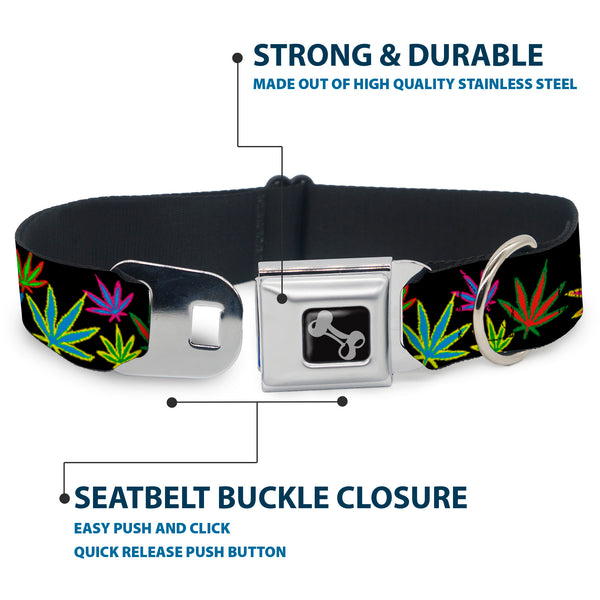 Buckle Down Buckle-Down Seatbelt Buckle Dog Collar - Multi Marijuana Leaves Black/Multi Color