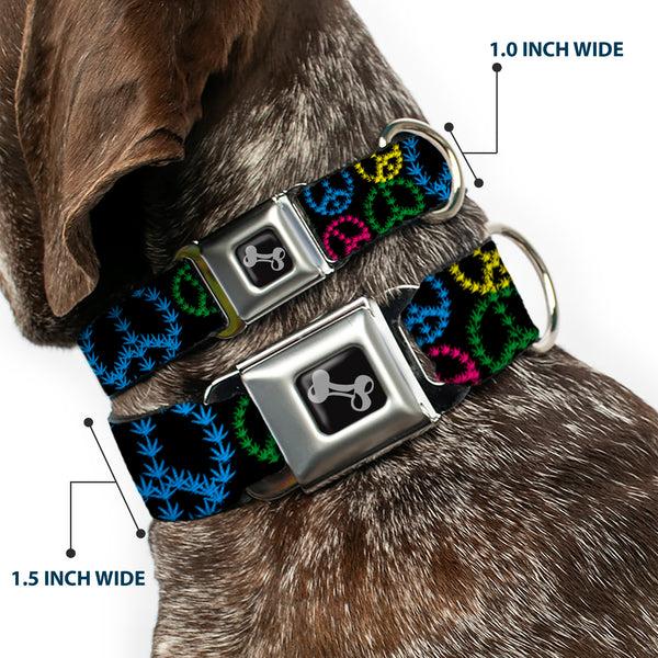 Buckle Down Buckle-Down Seatbelt Buckle Dog Collar - Multi Marijuana Peace Black/Multi Color
