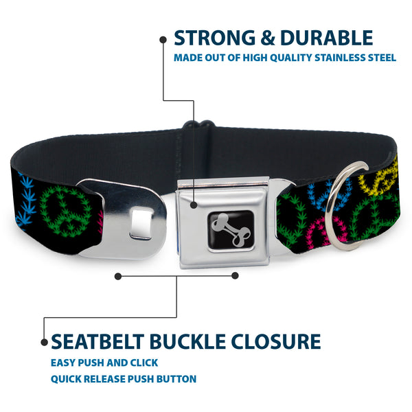 Buckle Down Buckle-Down Seatbelt Buckle Dog Collar - Multi Marijuana Peace Black/Multi Color