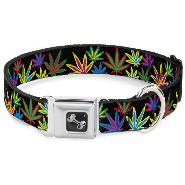buckle down Buckle-Down Seatbelt Buckle Dog Collar - Multi Marijuana Leaves Black/Multi Color