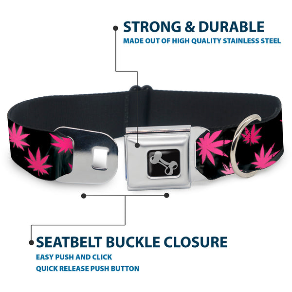 Buckle Down Buckle-Down Seatbelt Buckle Dog Collar - Pot Leaves/Smoke Black/Pink/White