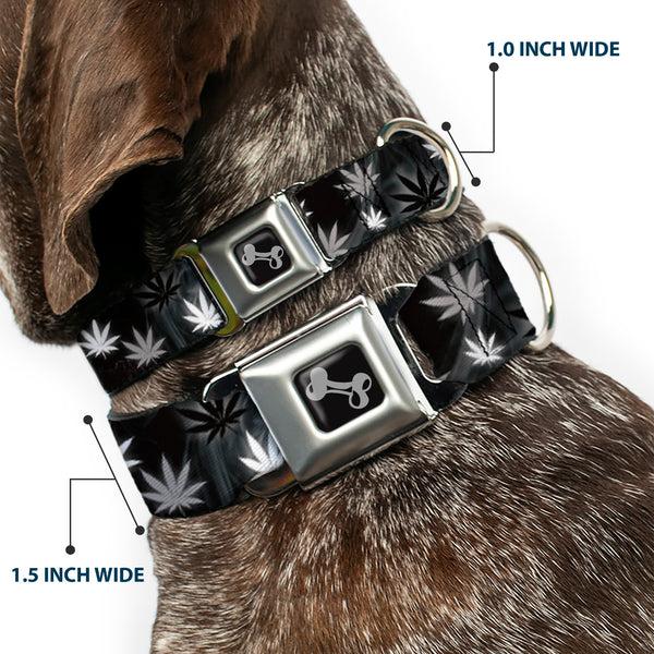 Buckle Down Buckle-Down Seatbelt Buckle Dog Collar - Pot Leaves/Smoke Black/Gray/White