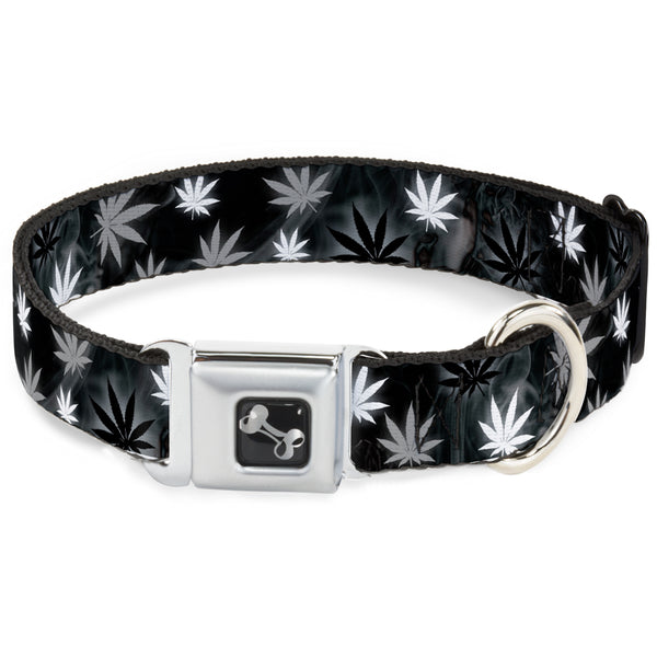 buckle down Buckle-Down Seatbelt Buckle Dog Collar - Pot Leaves/Smoke Black/Gray/White