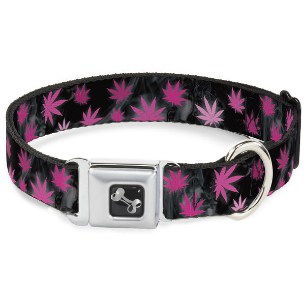 buckle down Buckle-Down Seatbelt Buckle Dog Collar - Pot Leaves/Smoke Black/Pink/White