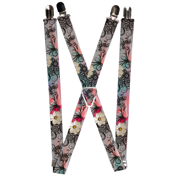 buckle down Suspenders - 1.0" - Flowers w/Filigree Pink