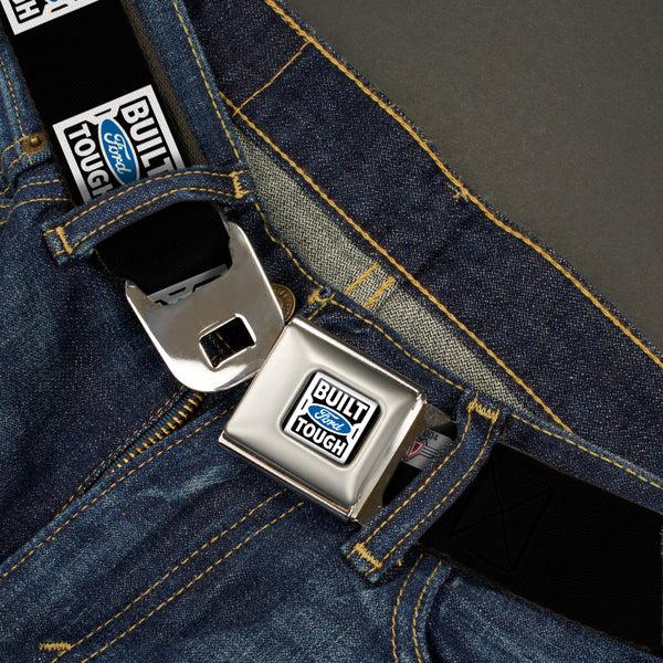 Buckle Down BUILT FORD TOUGH Logo2 Full Color Black White Blue Seatbelt Belt - BUILT FORD TOUGH Logo2 Black/White/Blue Webbing