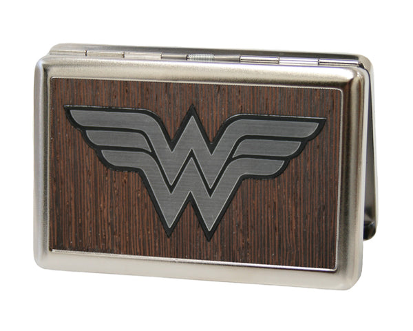 buckle down Business Card Holder - LARGE - Wonder Woman Logo Marquetry Black Walnut Metal