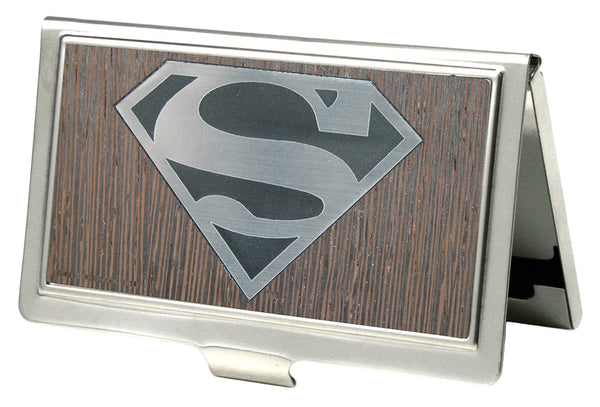 buckle down Business Card Holder - SMALL - Superman Logo Marquetry Black Walnut Metal