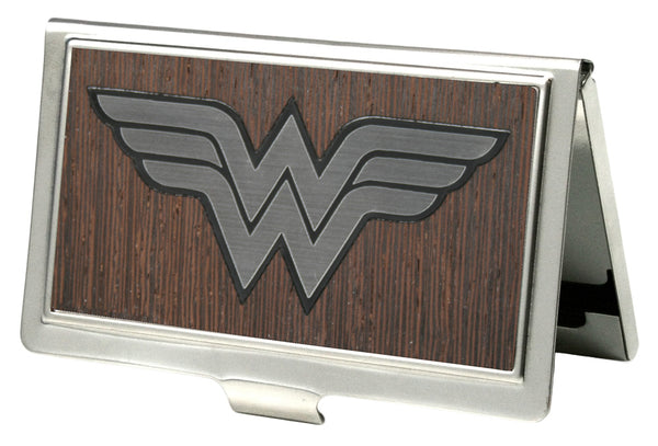 buckle down Business Card Holder - SMALL - Wonder Woman Logo Marquetry Black Walnut Metal