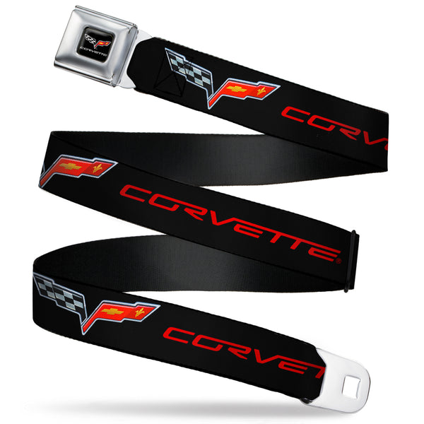 buckle down C6 Full Color Seatbelt Belt - C6 Logo/CORVETTE Black/Red Webbing