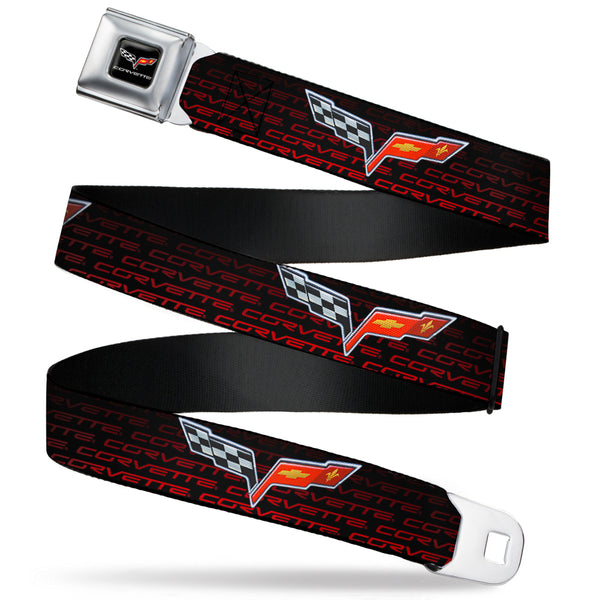buckle down C6 Full Color Seatbelt Belt - C6 Logo/CORVETTE Repeat Black/Red Ombre Webbing