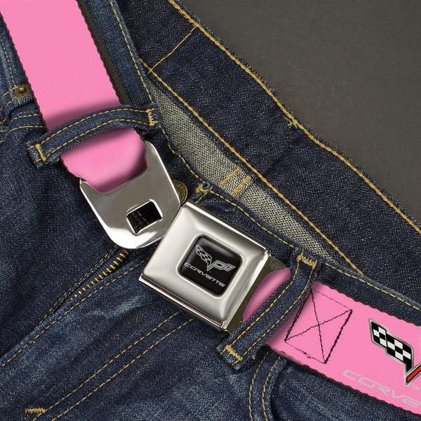 Buckle Down C6 Seatbelt Belt - C6 Logo Pink/Silver Webbing