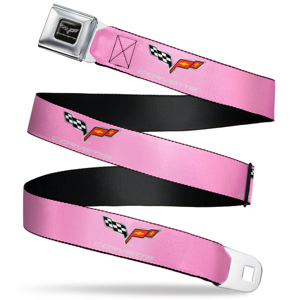 buckle down C6 Seatbelt Belt - C6 Logo Pink/Silver Webbing
