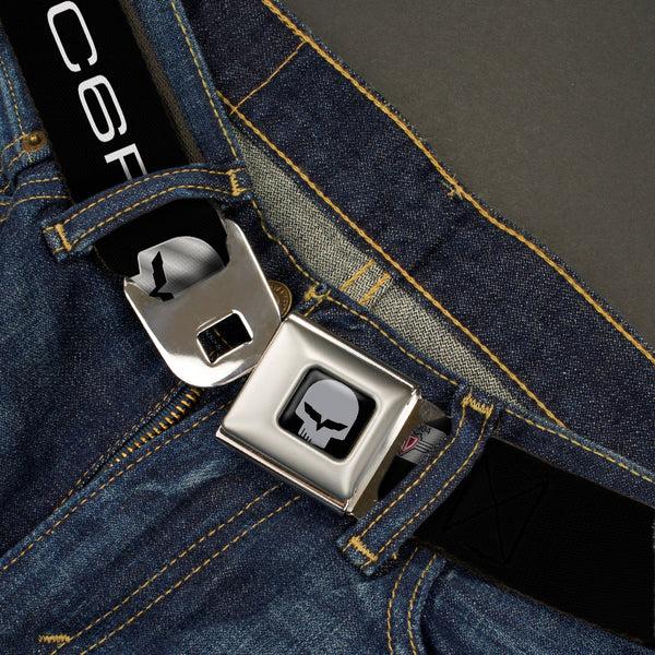 Buckle Down C6R Jake Skull Seatbelt Belt - C6R Racing Skull Logo Black/Silver Webbing