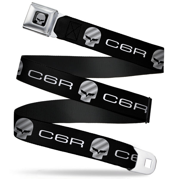 buckle down C6R Jake Skull Seatbelt Belt - C6R Racing Skull Logo Black/Silver Webbing