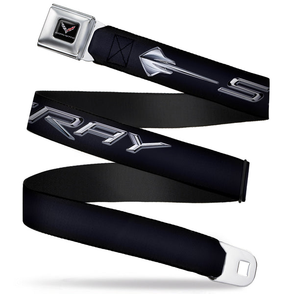 buckle down C7 Full Color Black Seatbelt Belt - C7 STINGRAY Logo Black/Silver Webbing