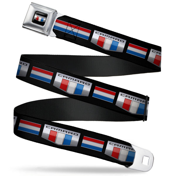 buckle down CAMARO Six Badge Full Color Black Silver Red White Blue Seatbelt Belt - CAMARO Six Badge/Stripe Black/Silver/Red/White/Blue Webbing