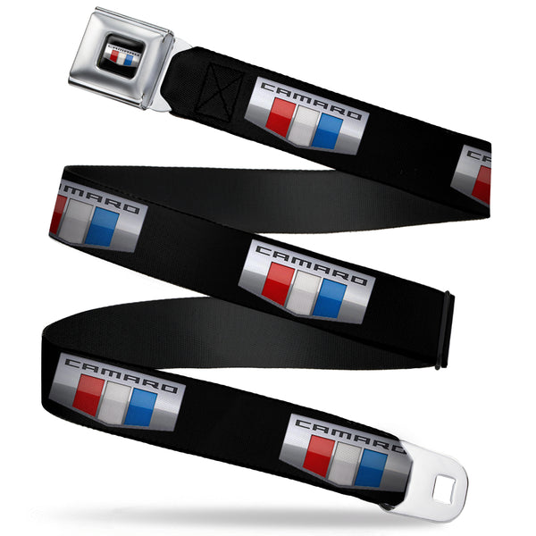 buckle down CAMARO Six Badge Full Color Black Silver Red White Blue Seatbelt Belt - CAMARO Six Badge Black/Silver/Red/White/Blue Webbing
